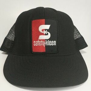 Vintage Safety-Kleen Trucker Hat Black Mesh Snapback Made in USA Workwear Cap